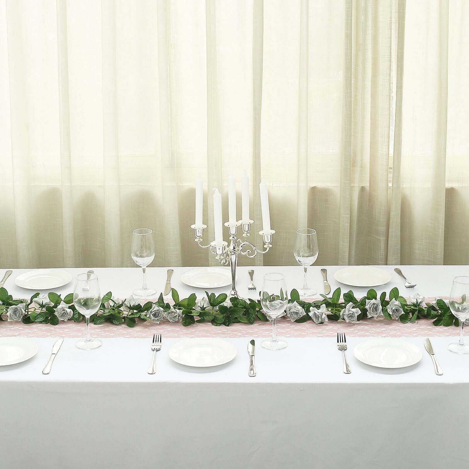 6ft Silver Artificial Silk Rose Garland UV Protected Flower Chain - Linen Luxes