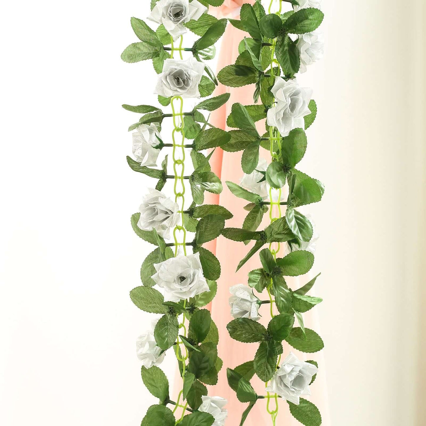 6ft Silver Artificial Silk Rose Garland UV Protected Flower Chain - Linen Luxes