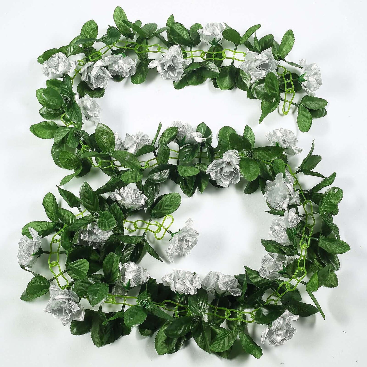6ft Silver Artificial Silk Rose Garland UV Protected Flower Chain - Linen Luxes