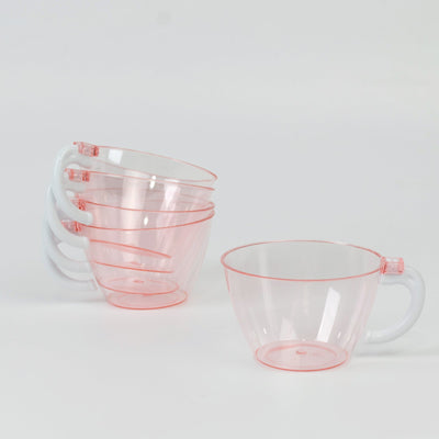 25-Pack Disposable Plastic Coffee Cups with Handles - 6oz Transparent Blush Hard Tea Mugs for Hot Beverages
