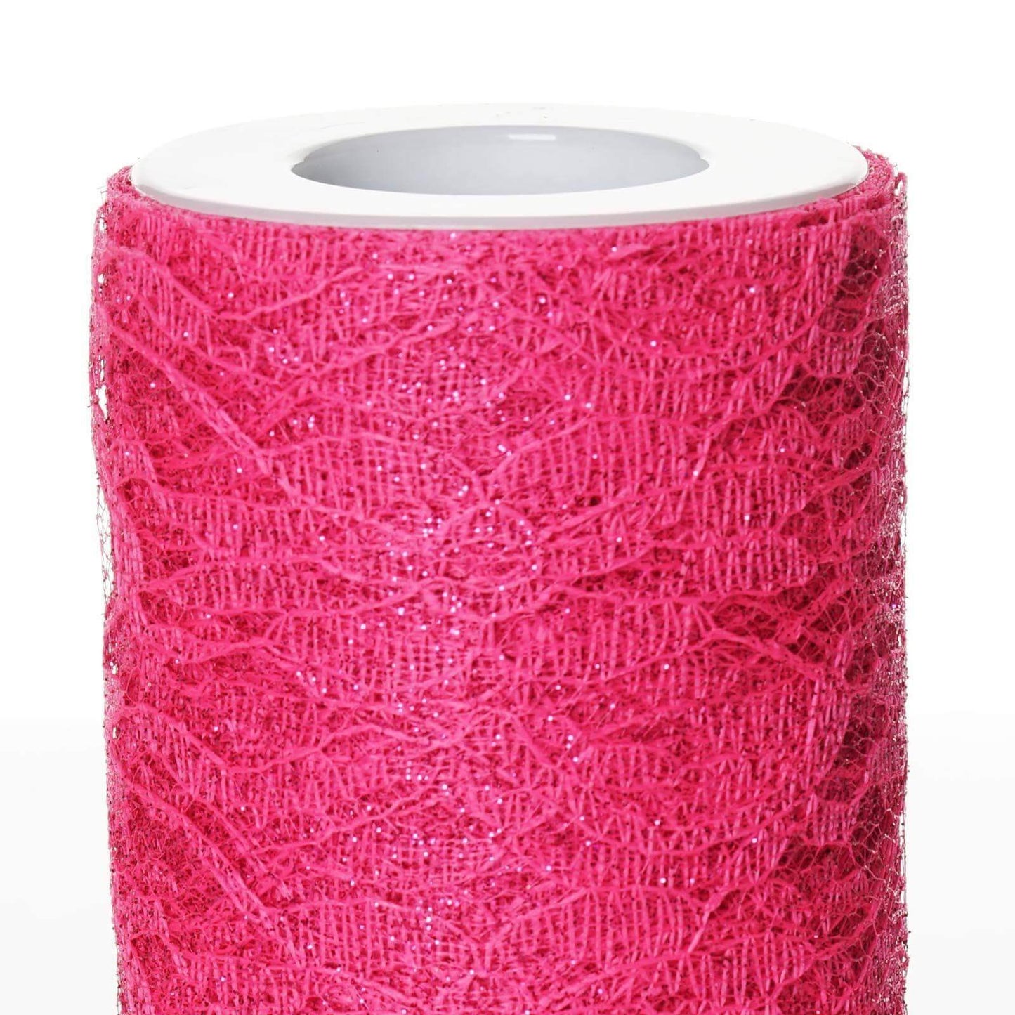 6"X10 Yards Fuchsia Floral Lace Shimmer Glitter Tulle Fabric Bolt - Linen Luxes