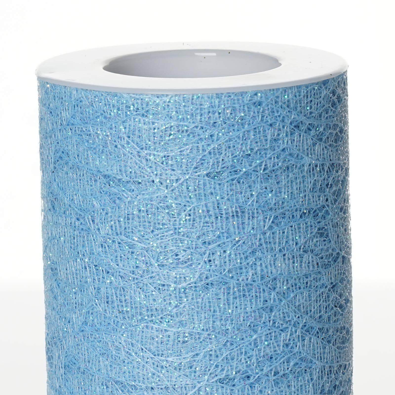 6"X10 Yards Serenity Blue Floral Lace Shimmer Glitter Tulle Fabric Bolt - Linen Luxes