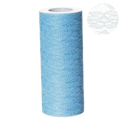 6"X10 Yards Serenity Blue Floral Lace Shimmer Glitter Tulle Fabric Bolt - Linen Luxes