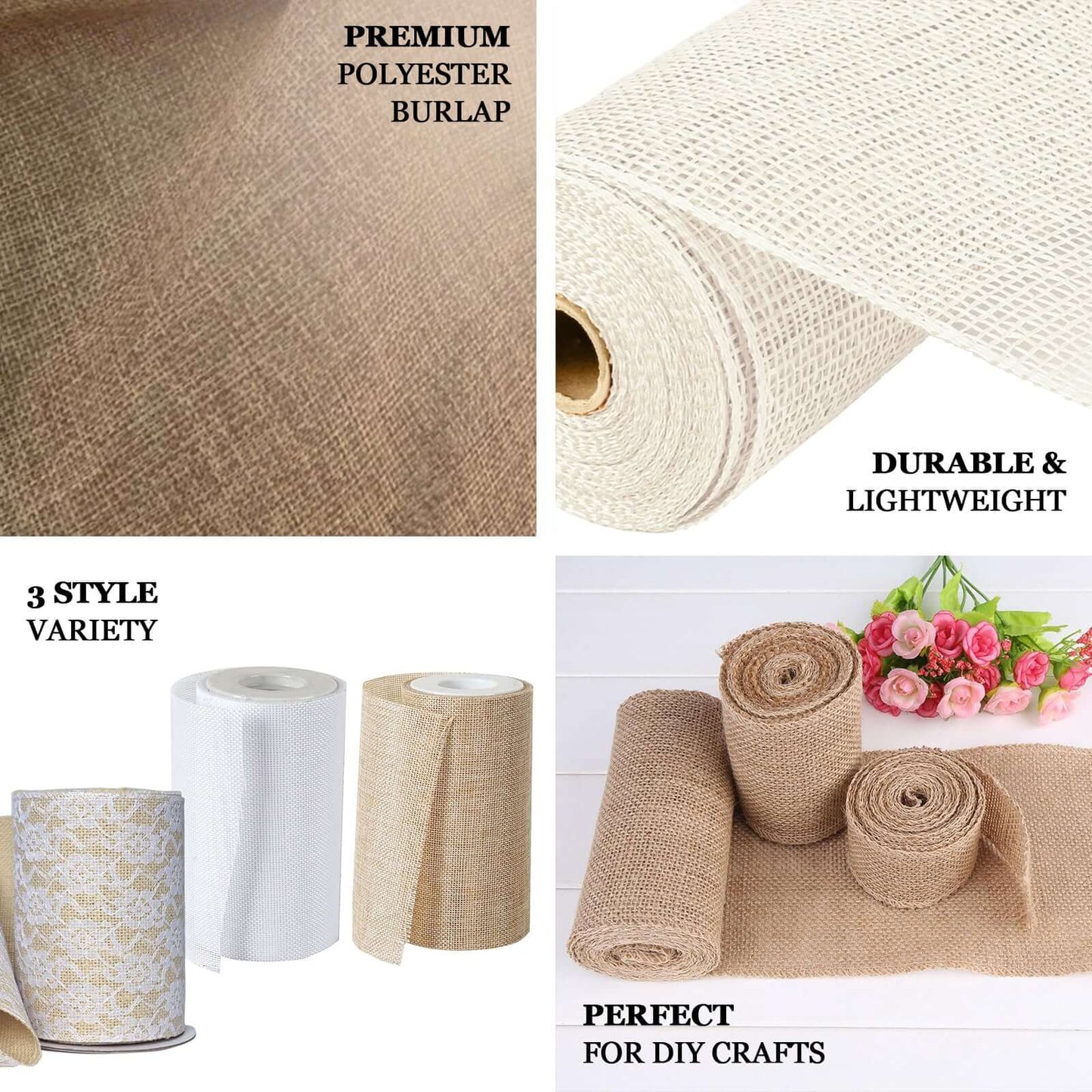 6"x10 Yards White Polyester Burlap Fabric Roll - Linen Luxes