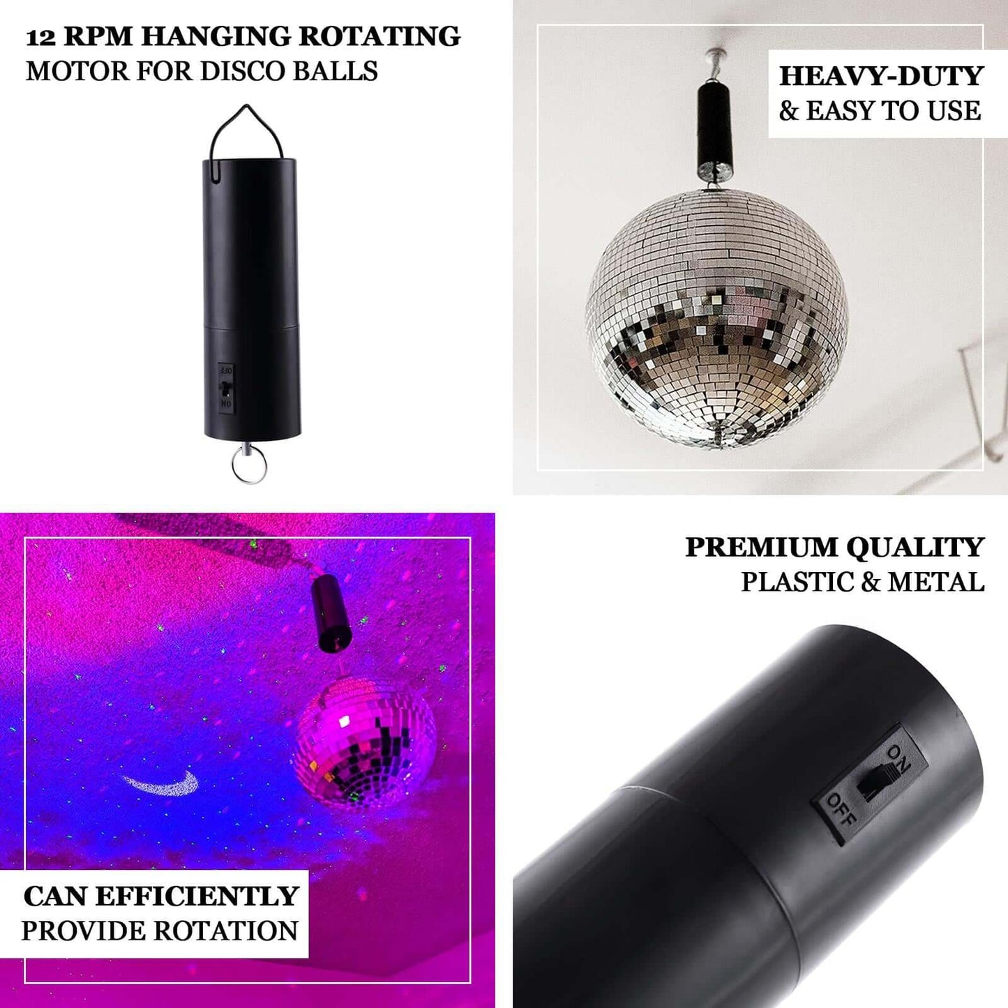 7" 12 RPM Heavy Duty Hanging Rotating Motor For Disco Mirror Balls - Linen Luxes