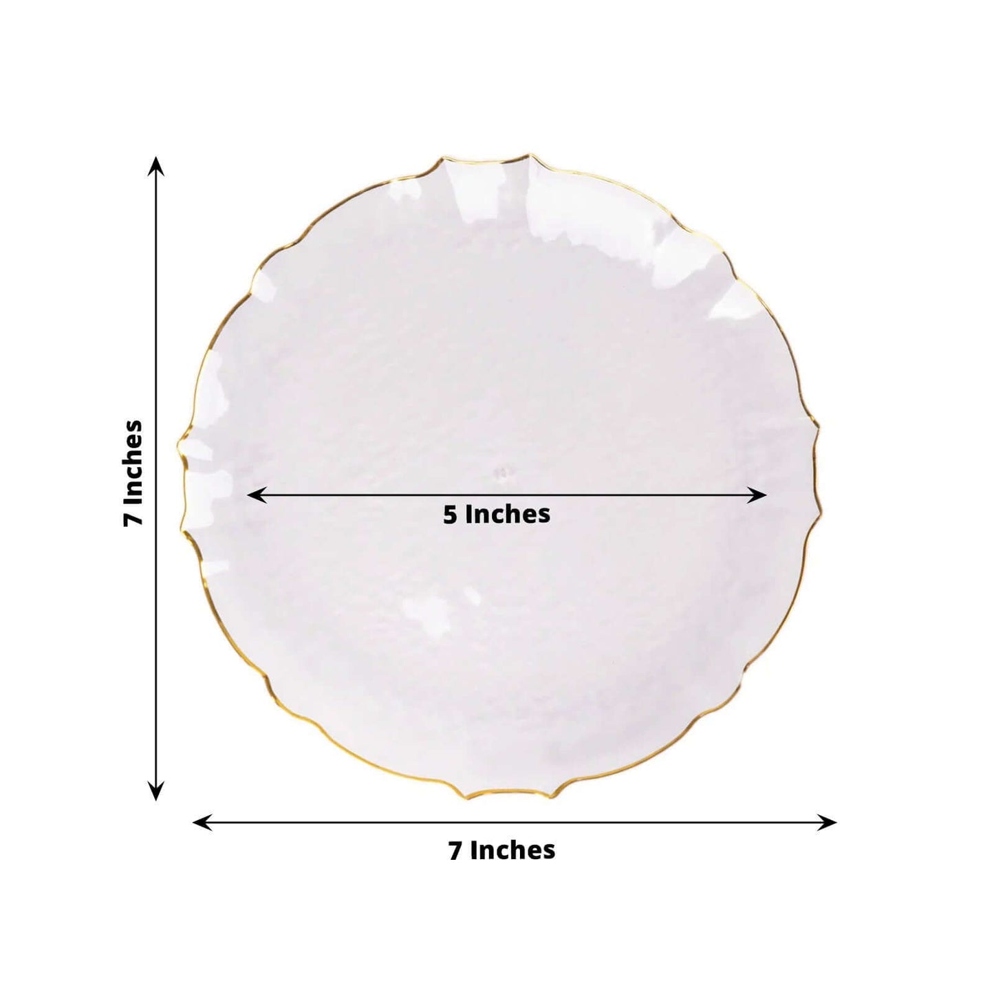 10-Pack Plastic 7" Round Dessert Appetizer Plates in Clear Sunflower with Gold Scalloped Rim - Disposable Salad Plates for Classy Events & Banquets