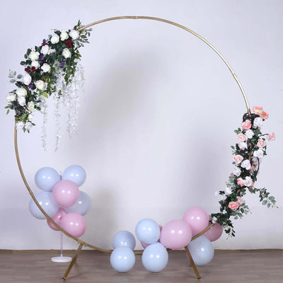 7.5ft Heavy Duty Gold Metal Round Wedding Arch Photo Backdrop Stand - Linen Luxes