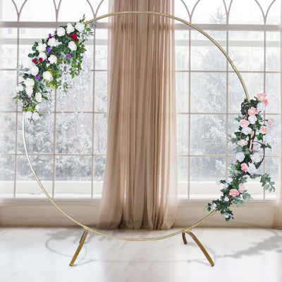 7.5ft Heavy Duty Gold Metal Round Wedding Arch Photo Backdrop Stand - Linen Luxes