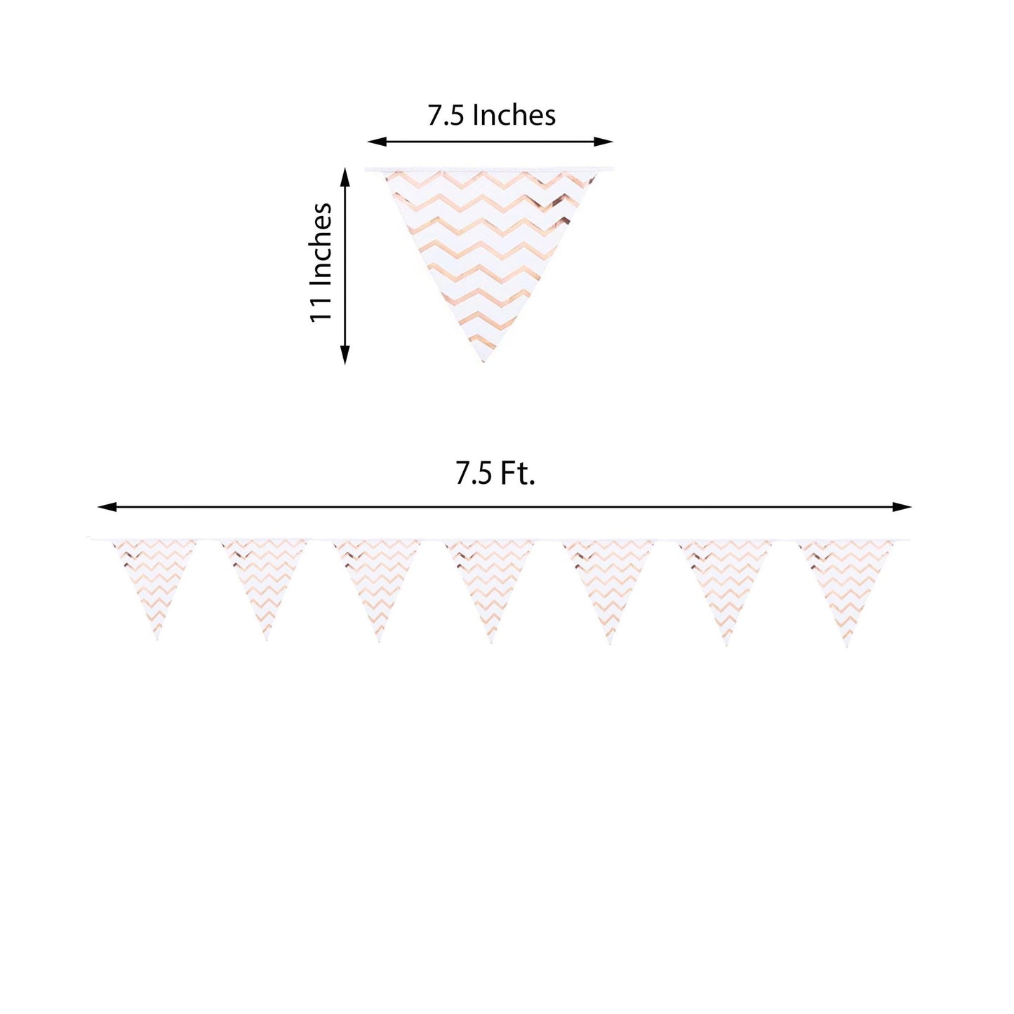 7.5ft Rose Gold Chevron Print Triangle Pennant Flag Party Banner - Clearance SALE - Linen Luxes