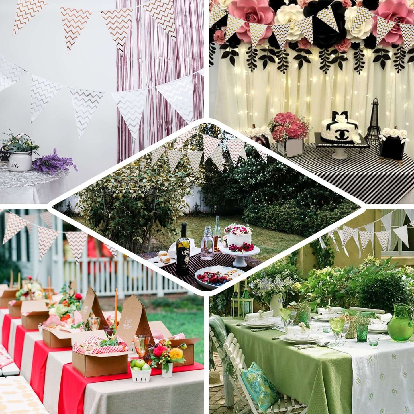 7.5ft Rose Gold Chevron Print Triangle Pennant Flag Party Banner - Clearance SALE - Linen Luxes