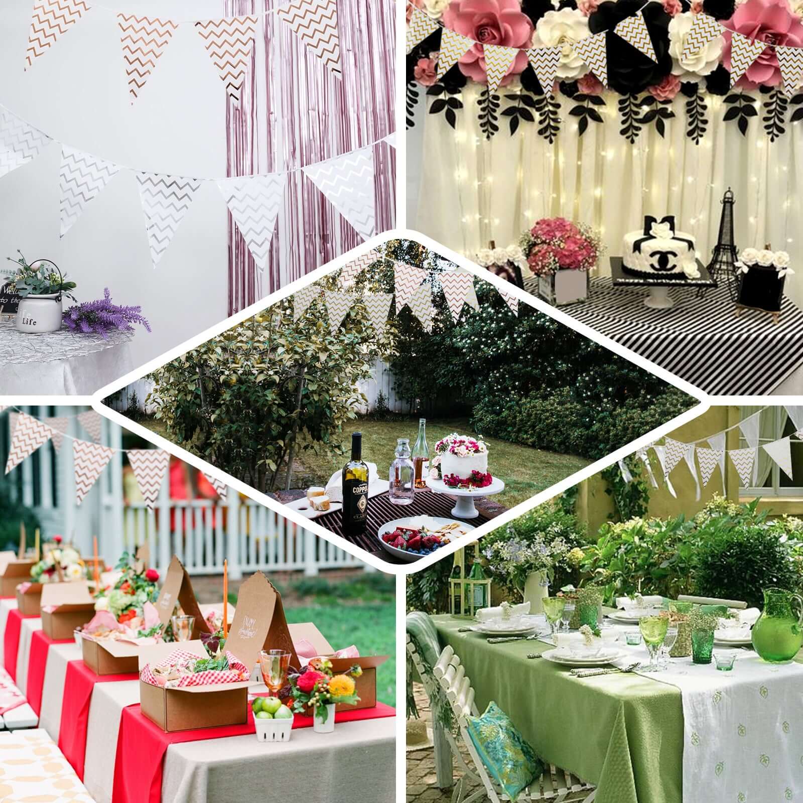 7.5ft Rose Gold Chevron Print Triangle Pennant Flag Party Banner - Clearance SALE - Linen Luxes