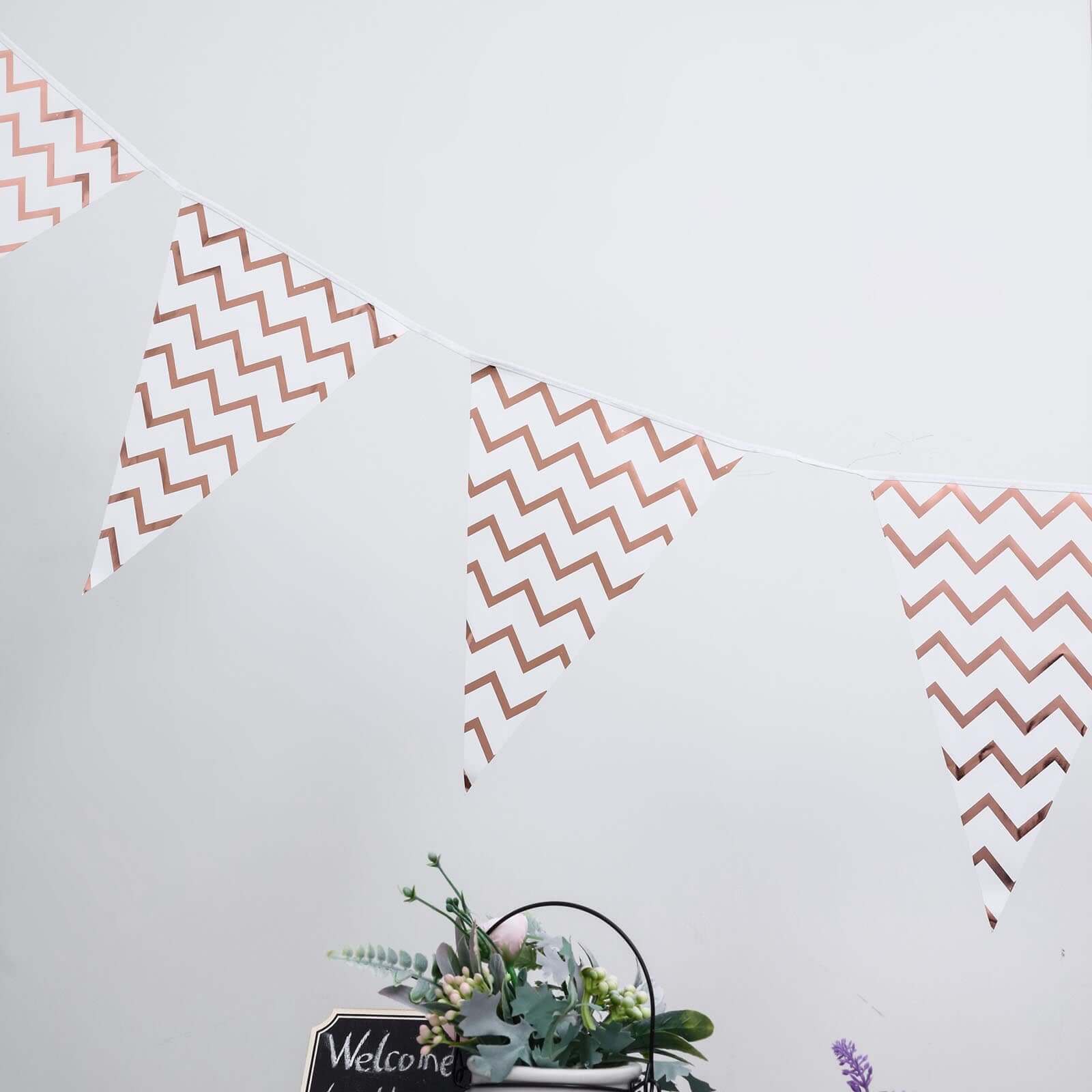 7.5ft Rose Gold Chevron Print Triangle Pennant Flag Party Banner - Clearance SALE - Linen Luxes