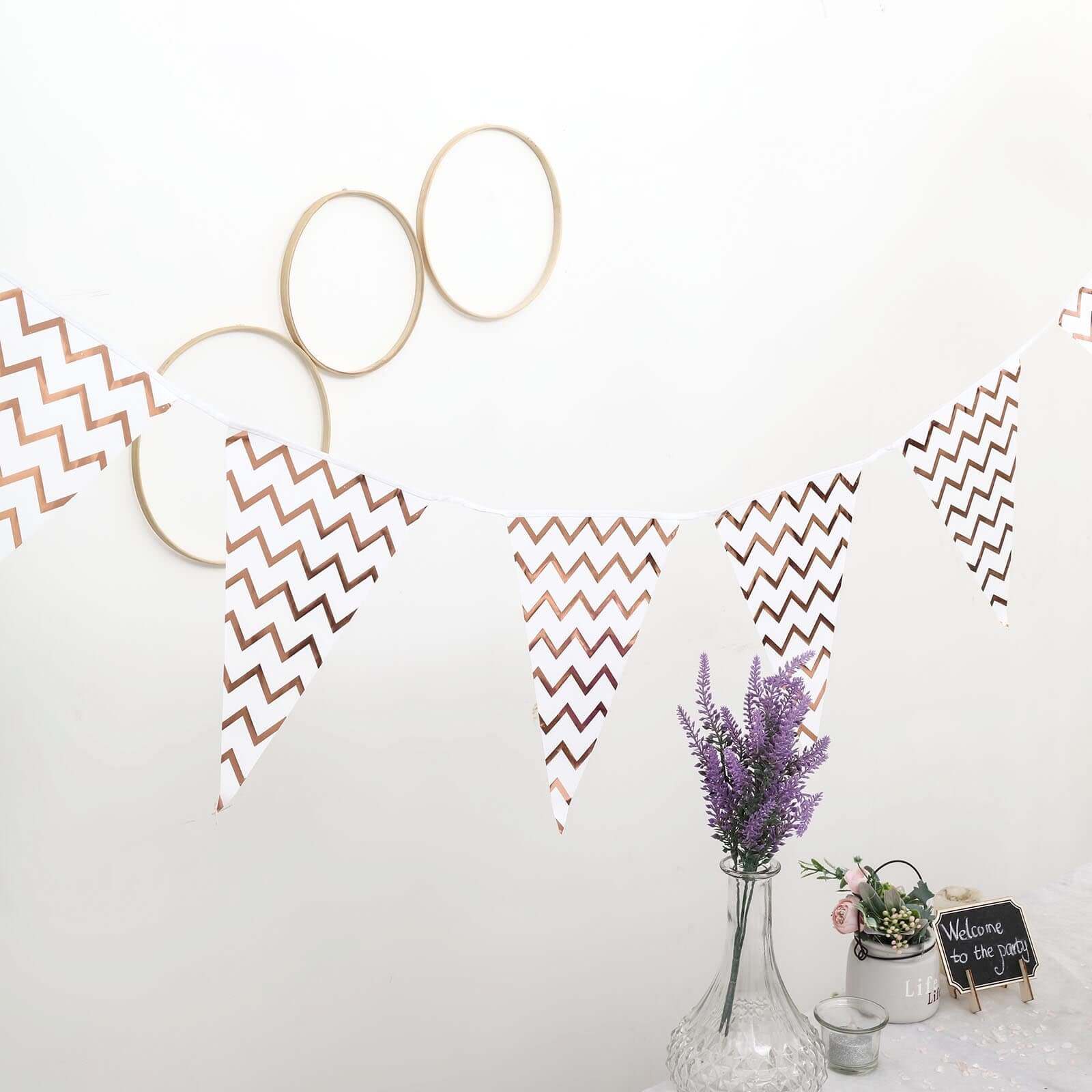 7.5ft Rose Gold Chevron Print Triangle Pennant Flag Party Banner - Clearance SALE - Linen Luxes