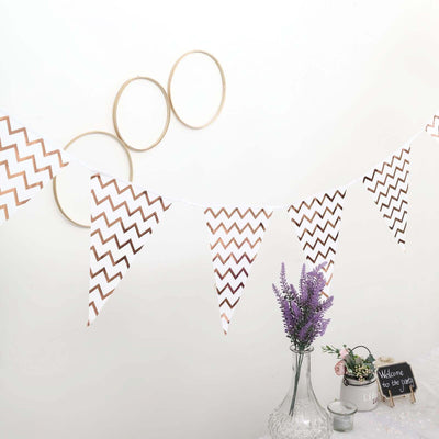 7.5ft Rose Gold Chevron Print Triangle Pennant Flag Party Banner - Clearance SALE - Linen Luxes