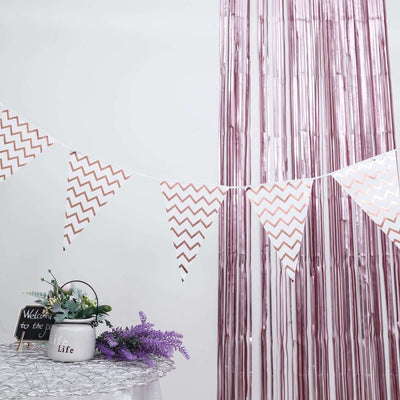 7.5ft Rose Gold Chevron Print Triangle Pennant Flag Party Banner - Clearance SALE - Linen Luxes