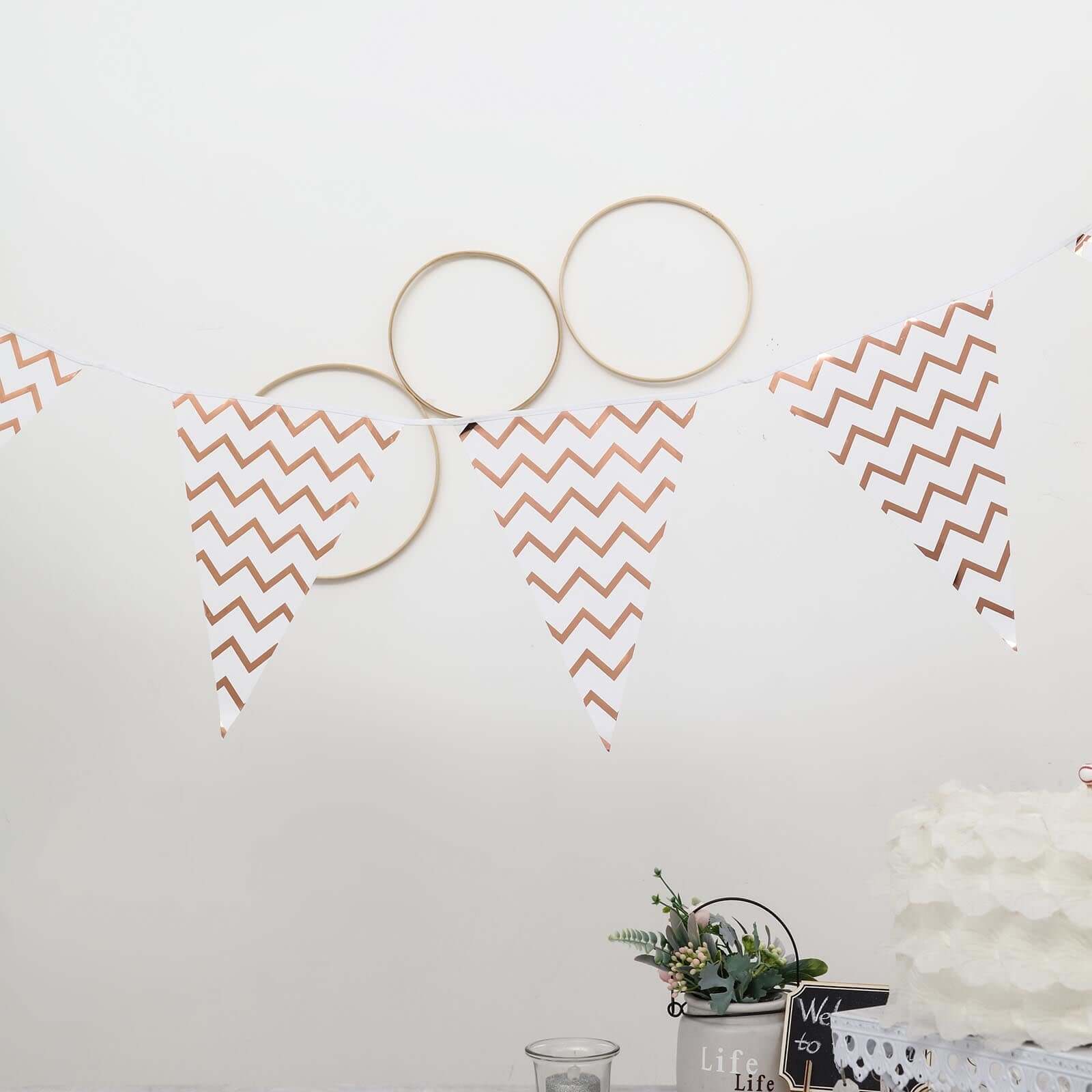 7.5ft Rose Gold Chevron Print Triangle Pennant Flag Party Banner - Clearance SALE - Linen Luxes