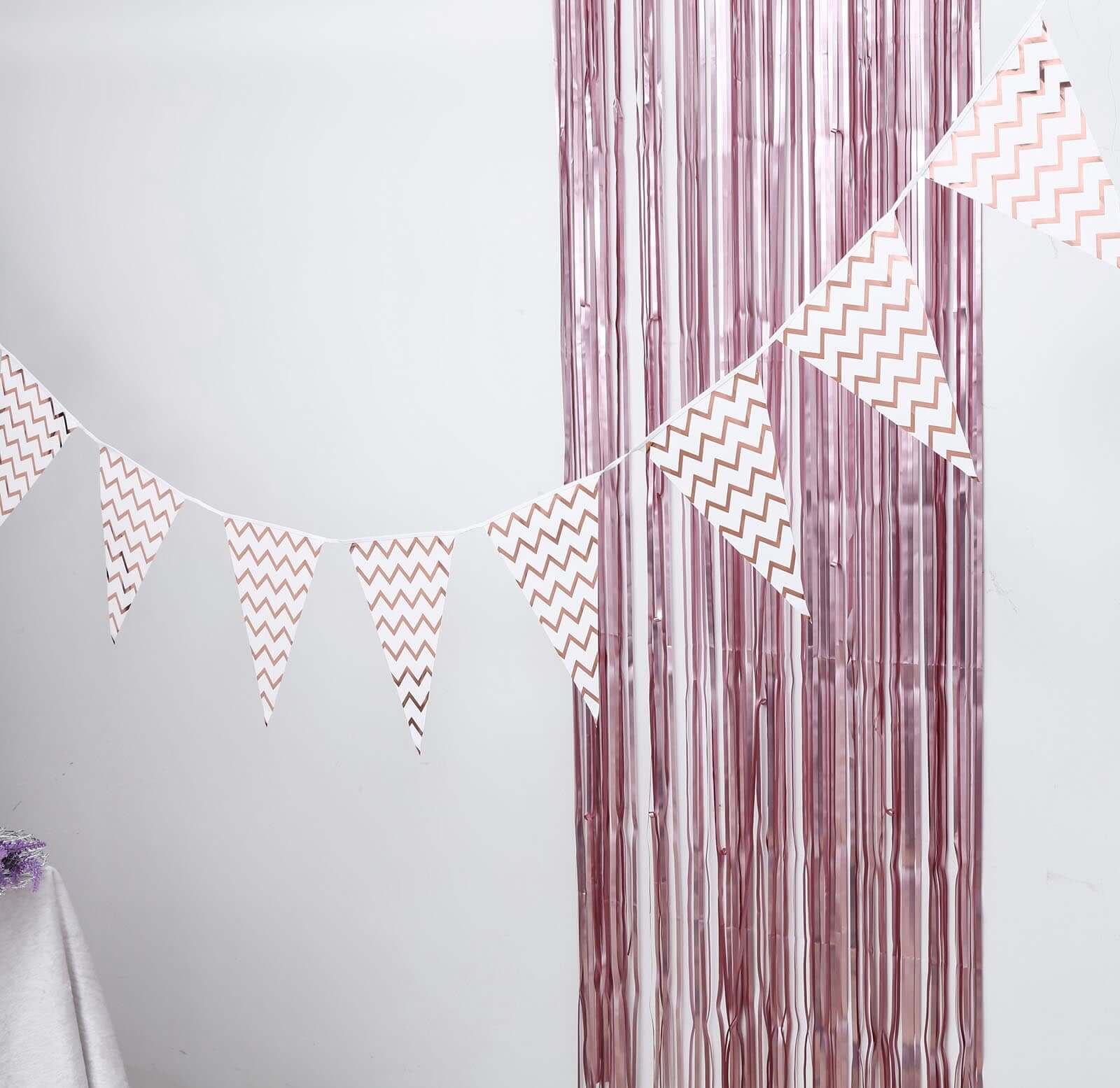 7.5ft Rose Gold Chevron Print Triangle Pennant Flag Party Banner - Clearance SALE - Linen Luxes