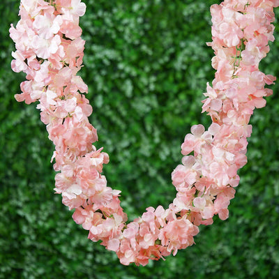 7ft Blush Artificial Silk Hydrangea Hanging Flower Garland Vine - Linen Luxes