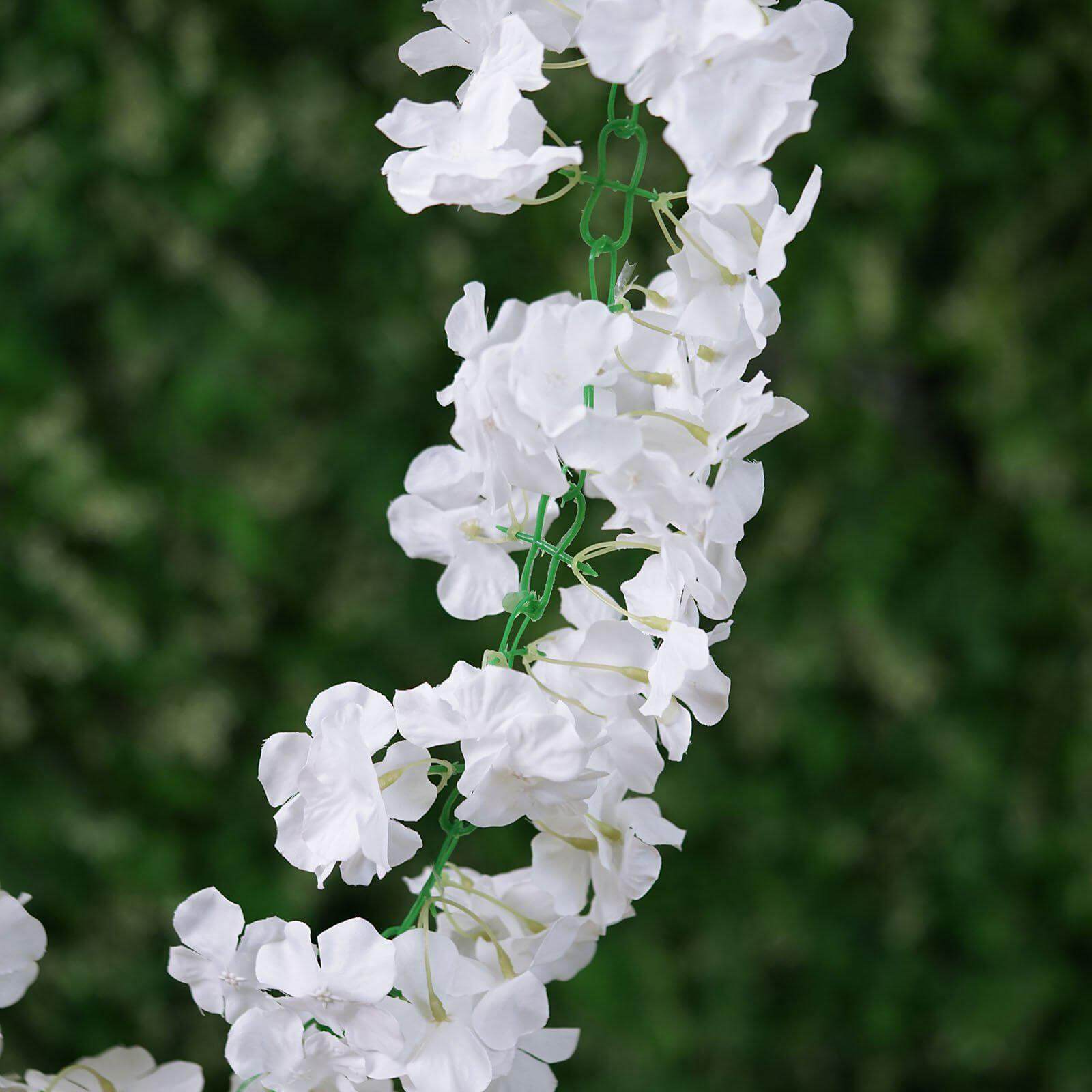 7ft White Artificial Silk Hydrangea Hanging Flower Garland Vine - Linen Luxes