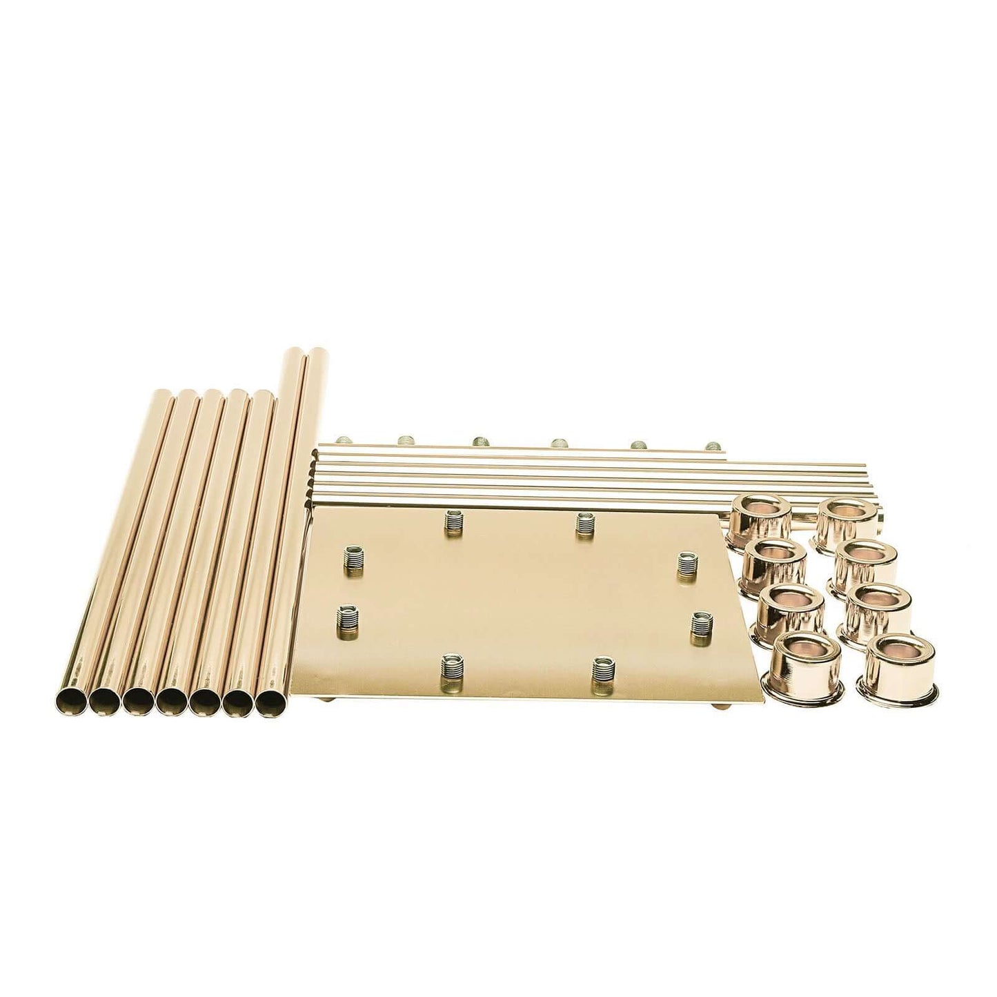 8 Arm Cluster Taper Candle Holder Gold - Stunning Large Candle Arrangement With Clear Glass Shades for Grand Banquets & Celebrations 42" - Linen Luxes