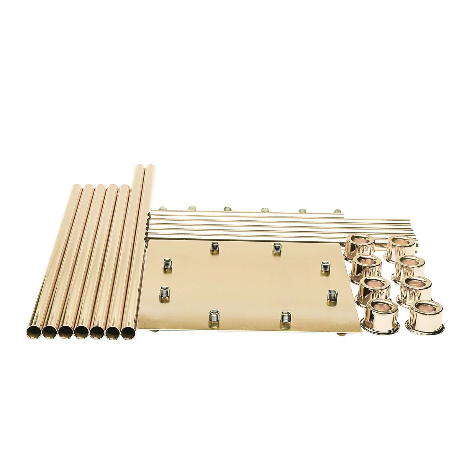 8 Arm Cluster Taper Candle Holder Gold - Stunning Large Candle Arrangement With Clear Glass Shades for Grand Banquets & Celebrations 42" - Linen Luxes