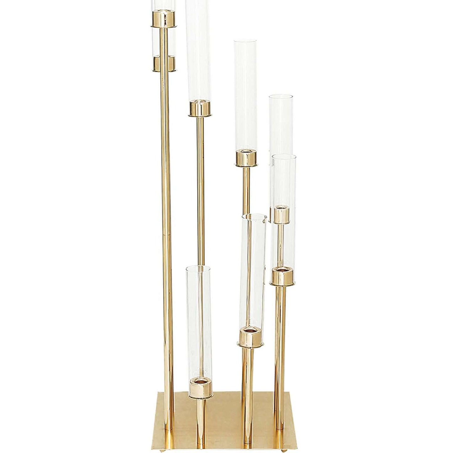 8 Arm Cluster Taper Candle Holder Gold - Stunning Large Candle Arrangement With Clear Glass Shades for Grand Banquets & Celebrations 42" - Linen Luxes