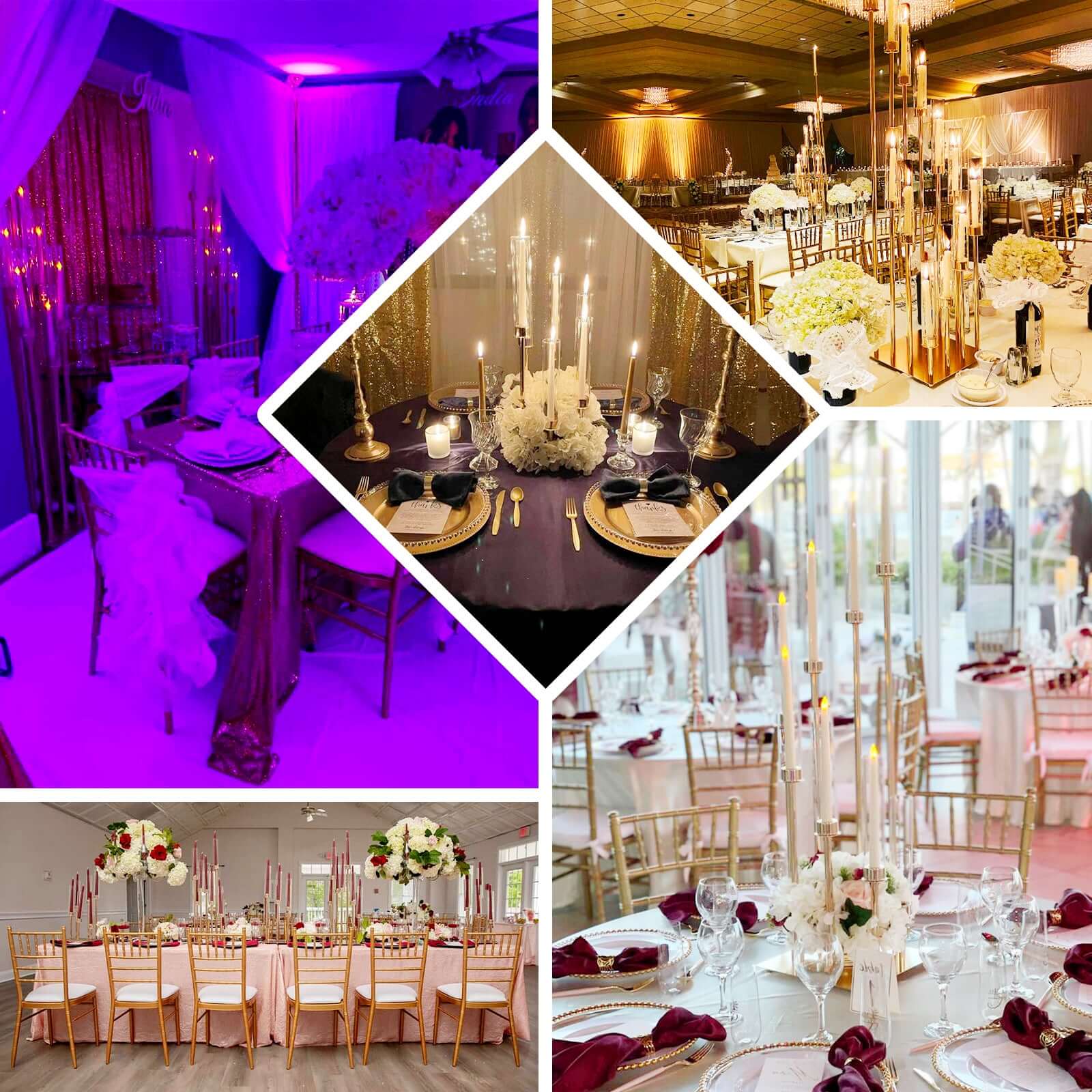 8 Arm Cluster Taper Candle Holder Gold - Stunning Large Candle Arrangement With Clear Glass Shades for Grand Banquets & Celebrations 42" - Linen Luxes