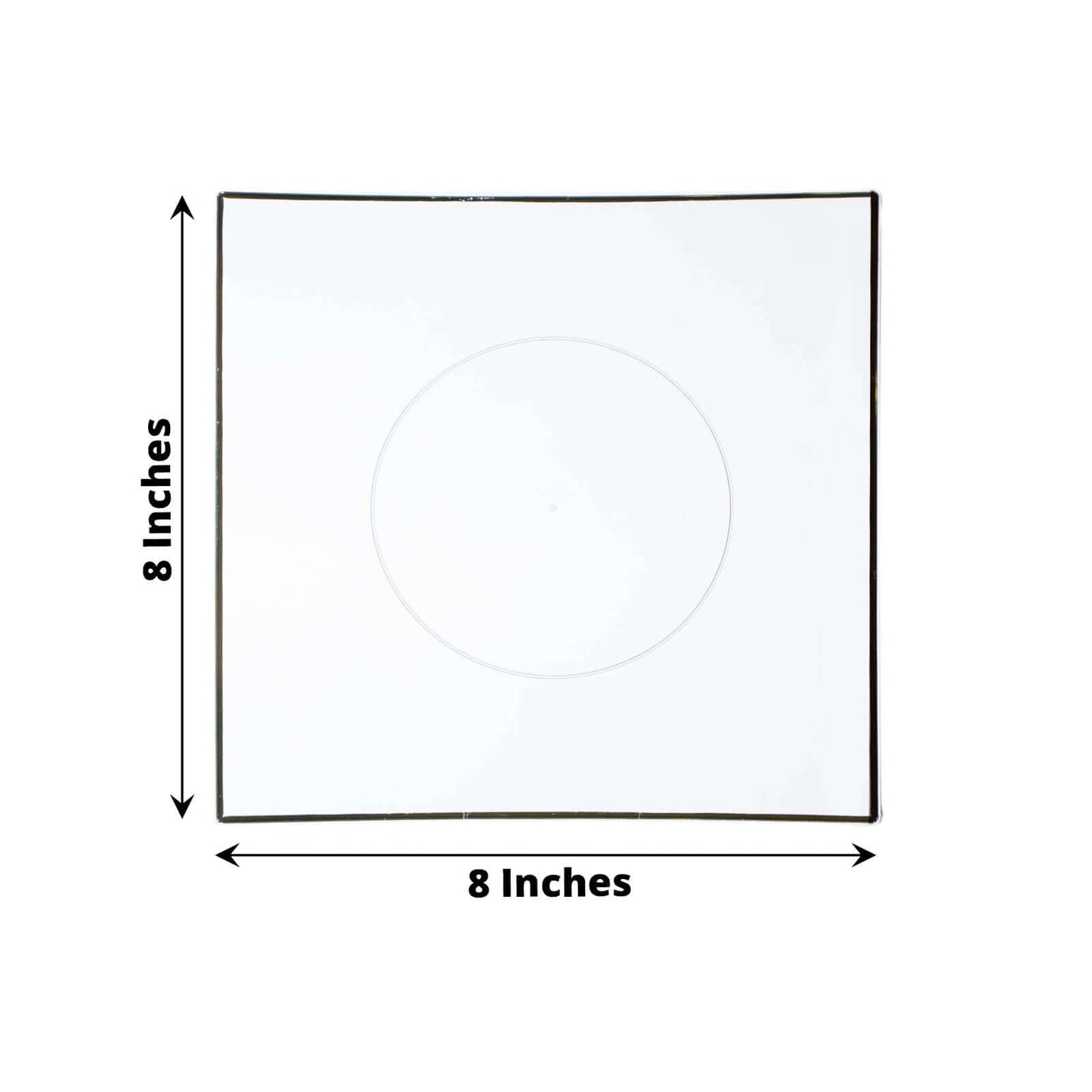 10-Pack Plastic 8" Square Dessert Plates in Clear Concave Style with Gold Rim - Modern Disposable Salad Appetizer Party Plates
