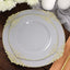 10-Pack Plastic 8" Round Dessert Plates in Gray with Gold Leaf Embossed Rim - Disposable Vintage Baroque Style Salad Plates
