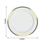 10-Pack Plastic 8" Round Dessert Plates in White with Hunter Emerald Green Rim - Stylish Gold Vine Design Disposable Salad/Appetizer Plates for Special Occasions & Celebrations