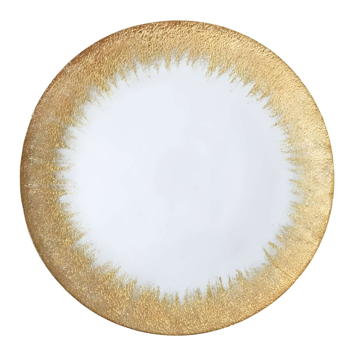 8 - Pack Glass Round Charger Plates 13" in Clear with Metallic Gold Spray Rim, Decorative Dinner Charger Tableware - Linen Luxes