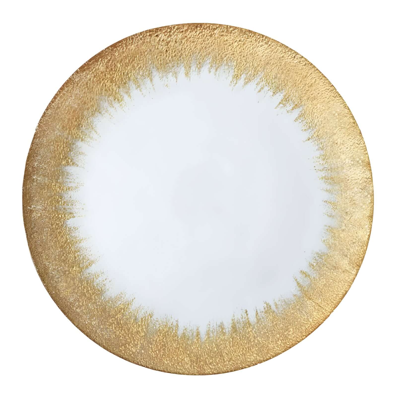 8 - Pack Glass Round Charger Plates 13" in Clear with Metallic Gold Spray Rim, Decorative Dinner Charger Tableware - Linen Luxes