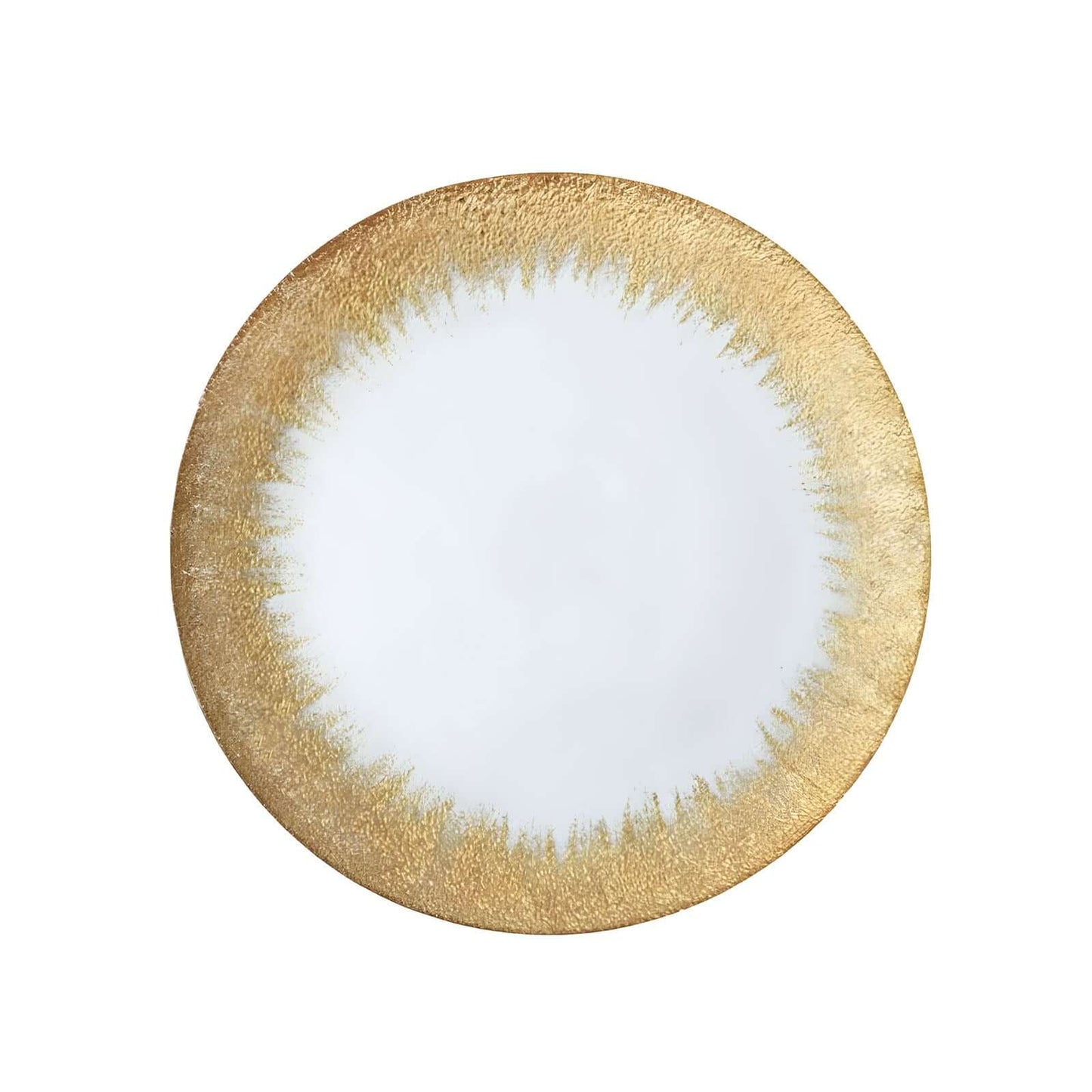 8 - Pack Glass Round Charger Plates 13" in Clear with Metallic Gold Spray Rim, Decorative Dinner Charger Tableware - Linen Luxes