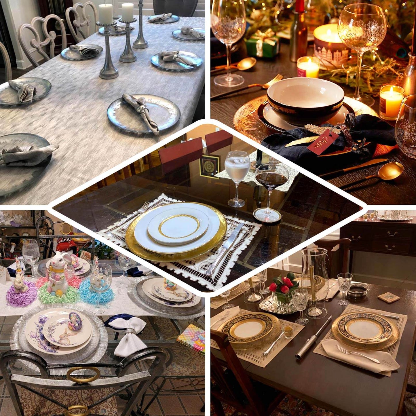 8 - Pack Glass Round Charger Plates 13" in Clear with Metallic Gold Spray Rim, Decorative Dinner Charger Tableware - Linen Luxes