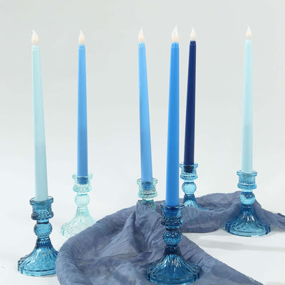 8-Pack LED Flickering Lighting Mixed Blue - Flameless Battery Operated Taper Candles 11"
