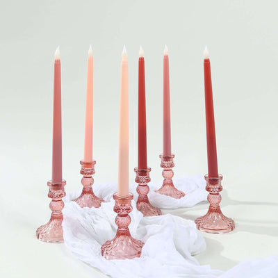 8-Pack LED Flickering Lighting Mixed Pink - Flameless Battery Operated Taper Candles 11"