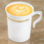 8 - Pack Plastic Coffee Mugs White with Gold Stripes - Sturdy Disposable Cups for Coffee and Tea 8oz 4" - Linen Luxes