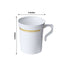 8 - Pack Plastic Coffee Mugs White with Gold Stripes - Sturdy Disposable Cups for Coffee and Tea 8oz 4" - Linen Luxes