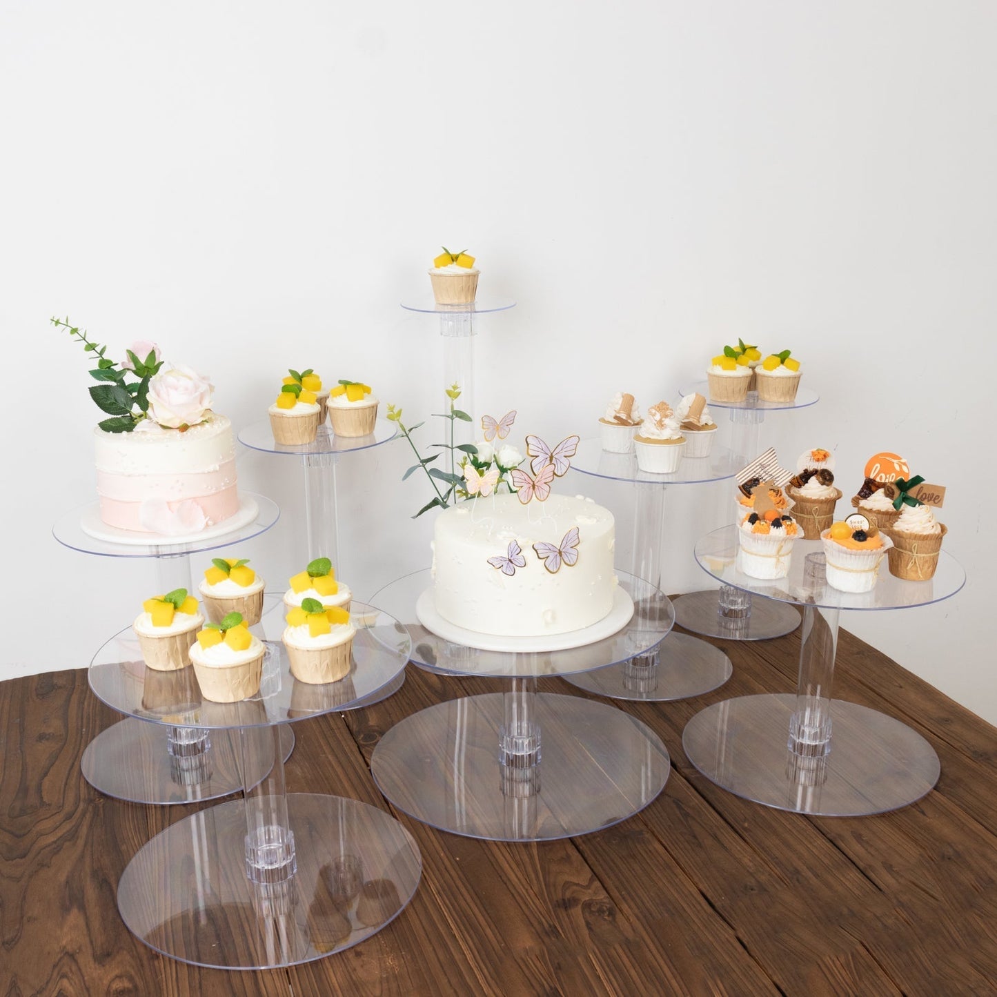 8 - Tier Acrylic Cake Stand Set Clear - Assorted Sizes for Buffet Party Tables - Linen Luxes