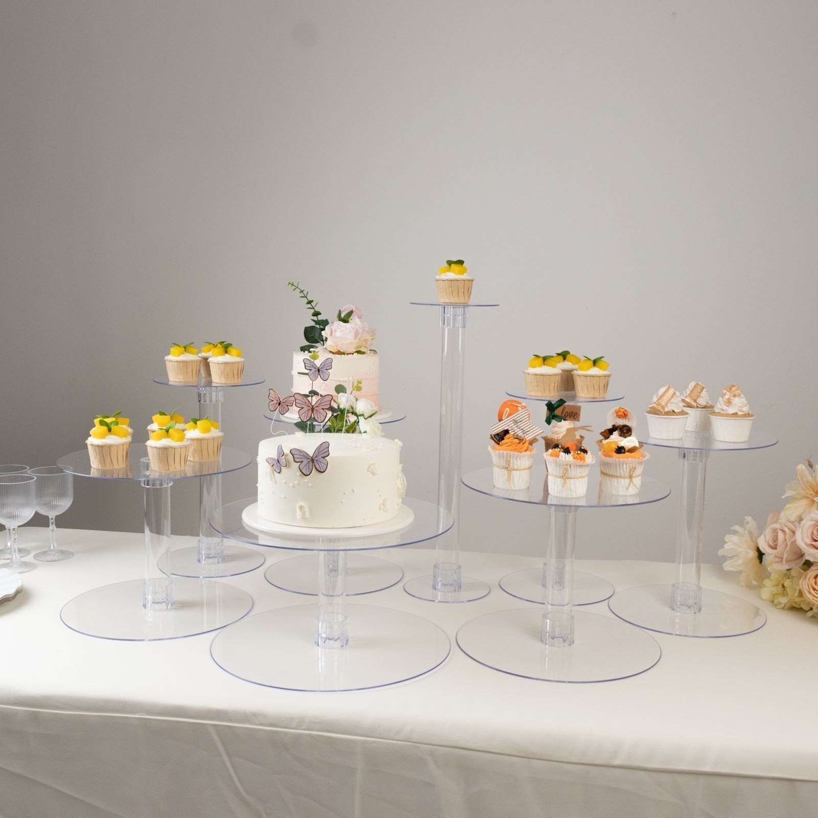 8 - Tier Acrylic Cake Stand Set Clear - Assorted Sizes for Buffet Party Tables - Linen Luxes