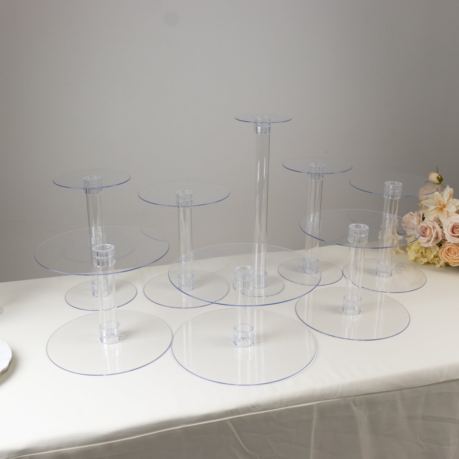 8 - Tier Acrylic Cake Stand Set Clear - Assorted Sizes for Buffet Party Tables - Linen Luxes