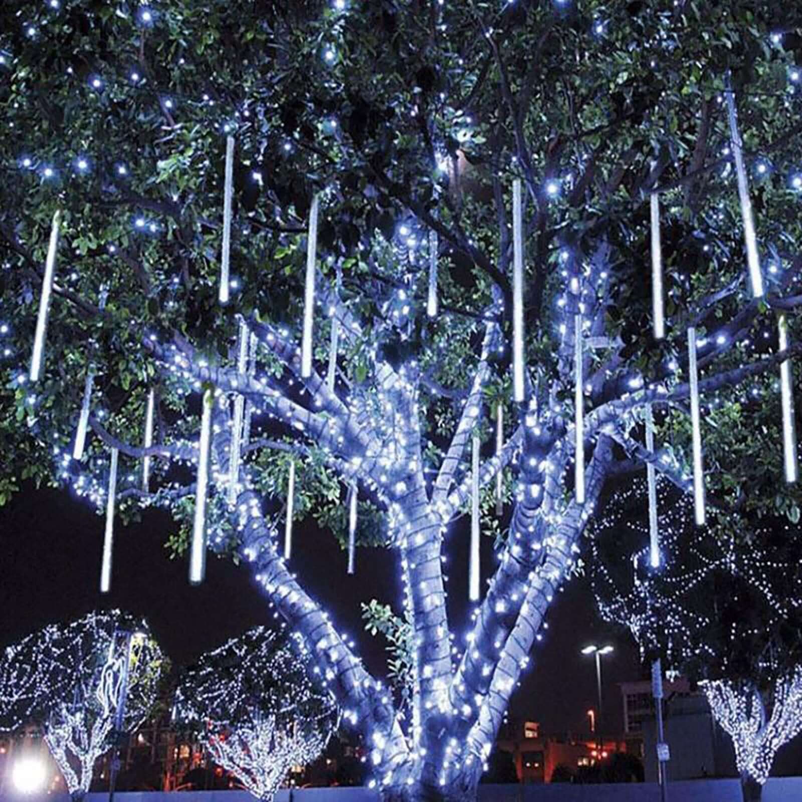 8 Tubes LED Hanging String Lights Icicle Design Clear - Waterproof Snowfall Effect 12" - Linen Luxes