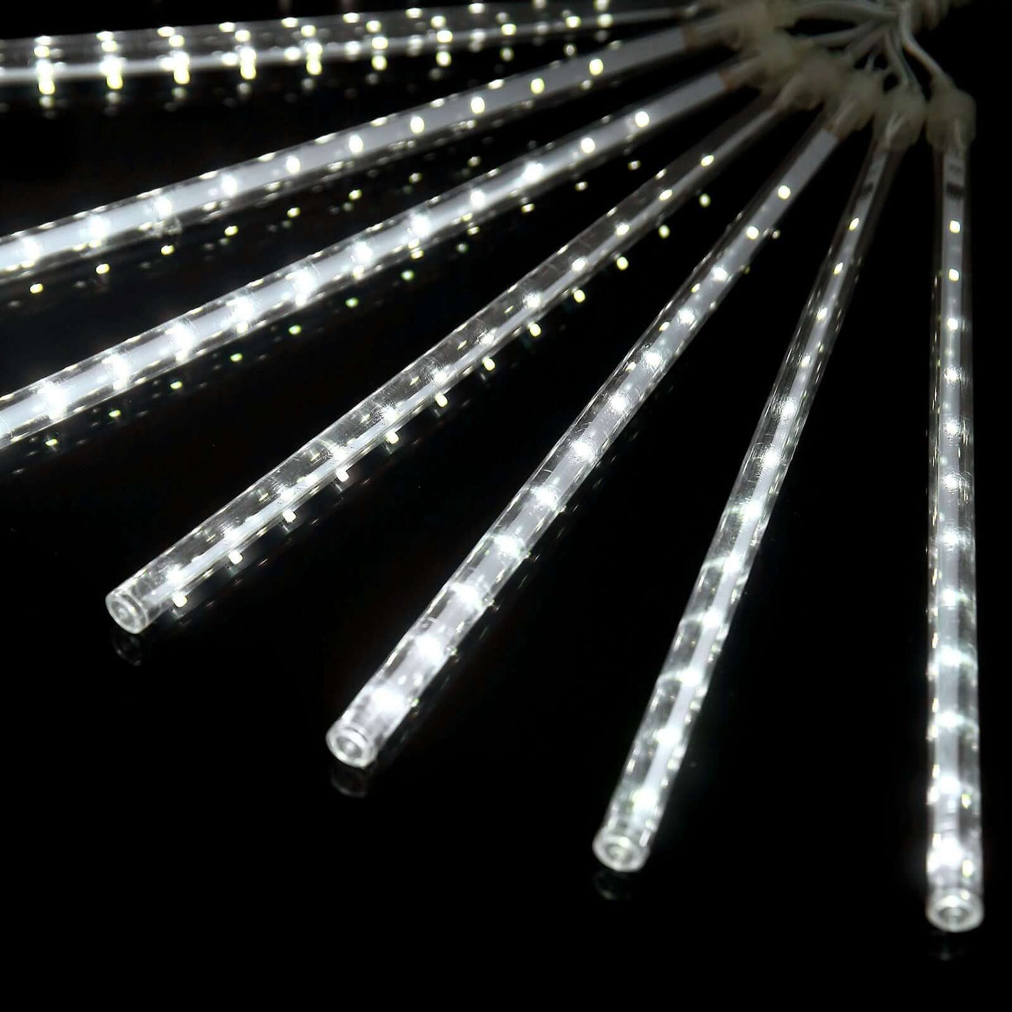 8 Tubes LED Hanging String Lights Icicle Design Clear - Waterproof Snowfall Effect 12" - Linen Luxes