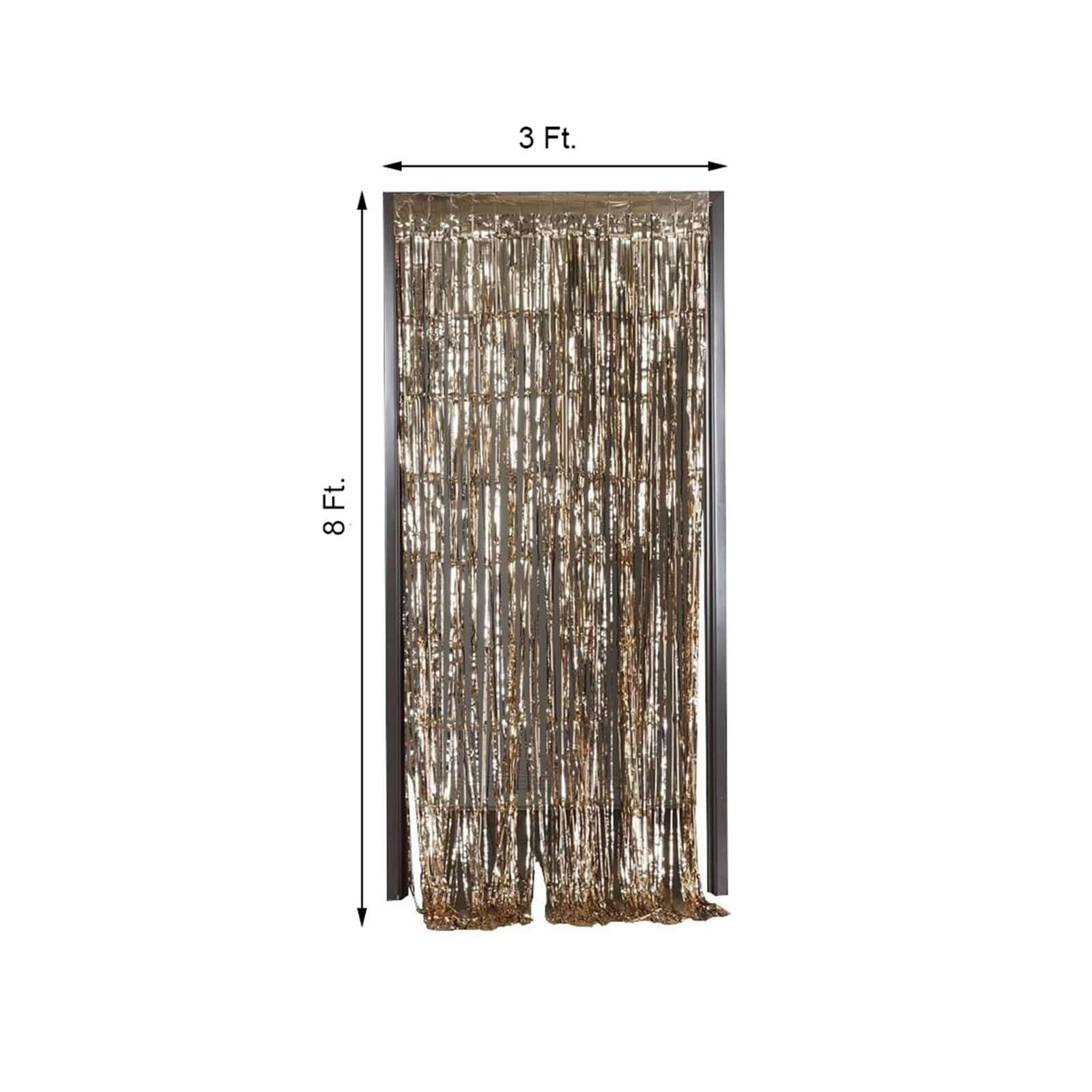 8ft Champagne Metallic Tinsel Foil Fringe Doorway Curtain Party Backdrop - Linen Luxes