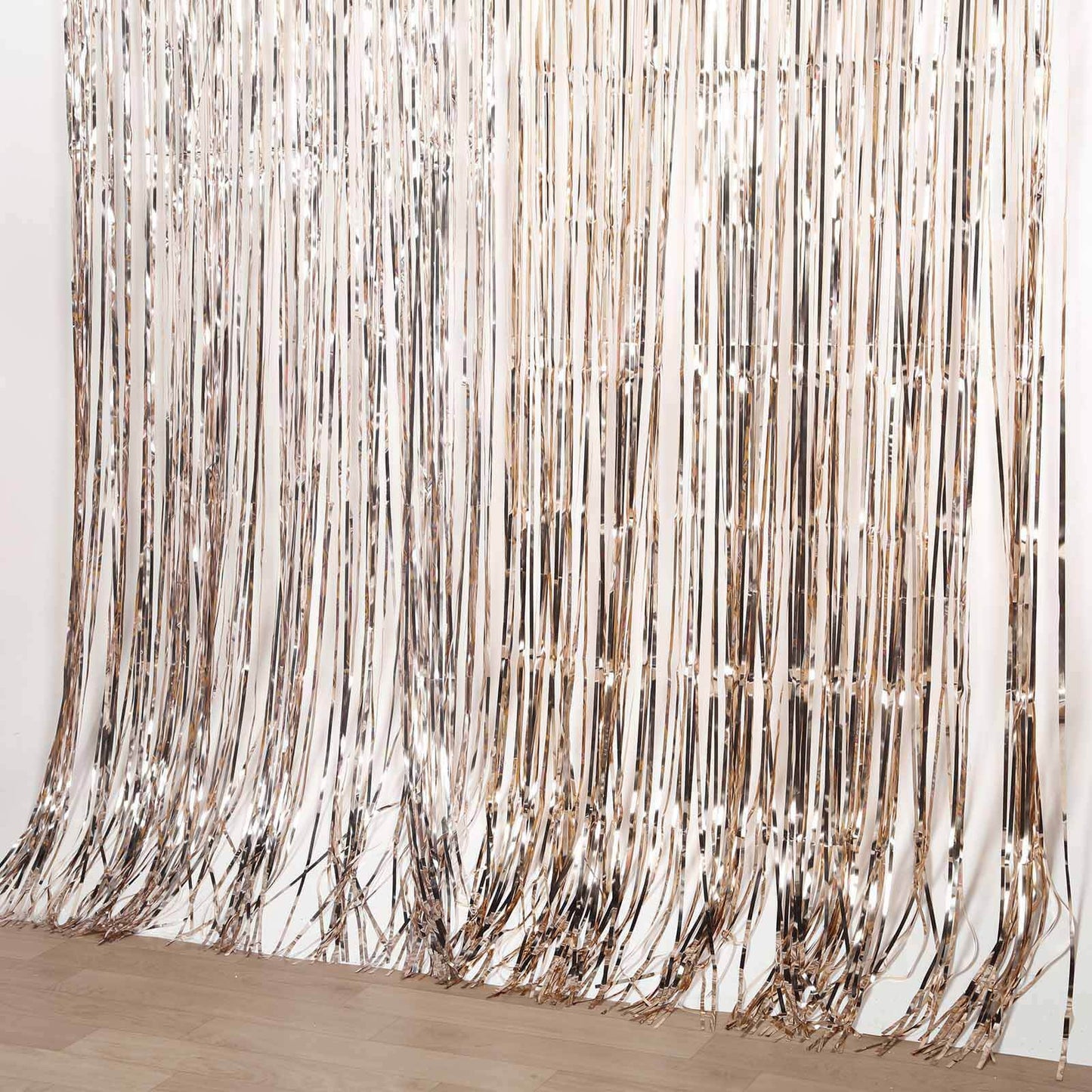 8ft Champagne Metallic Tinsel Foil Fringe Doorway Curtain Party Backdrop - Linen Luxes