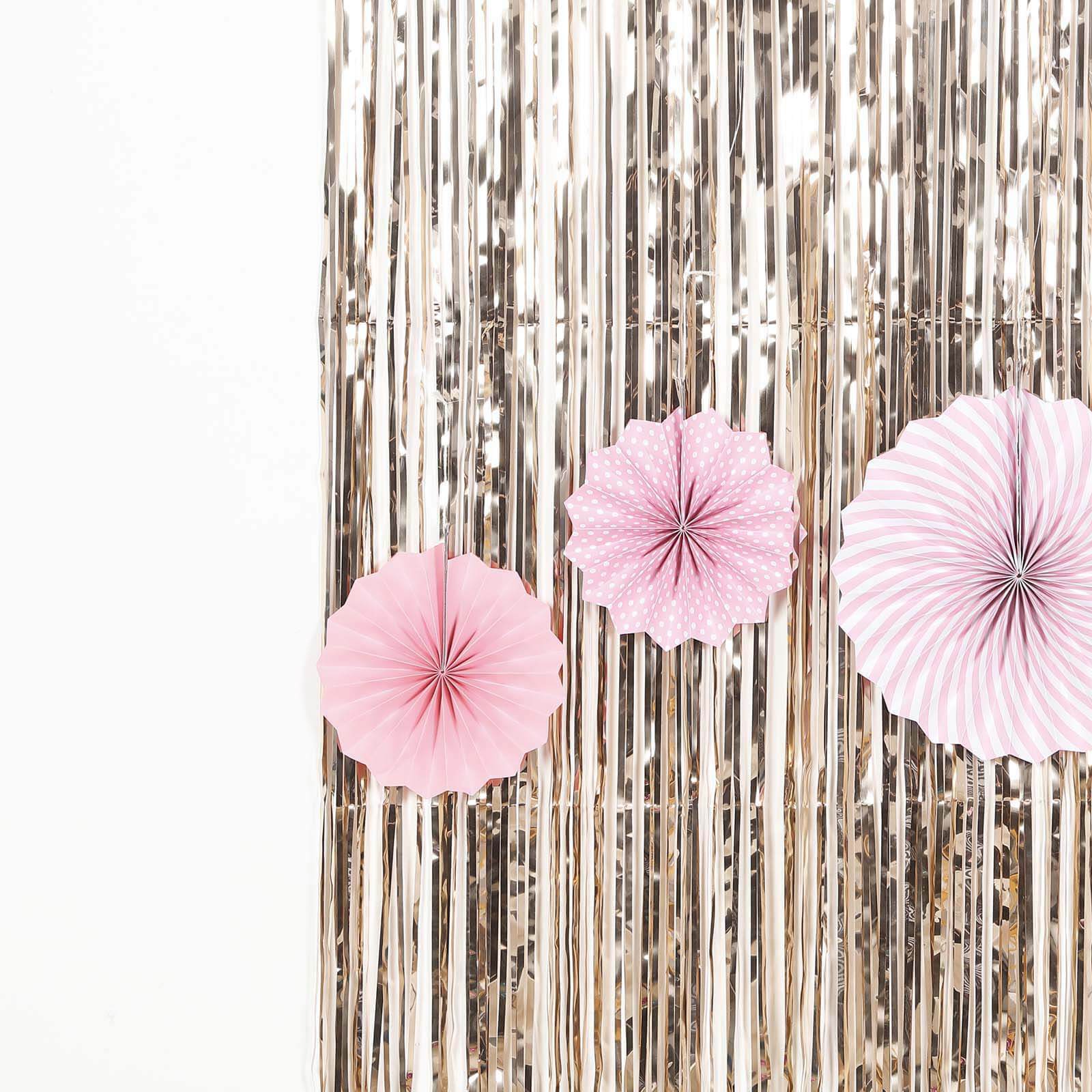 8ft Champagne Metallic Tinsel Foil Fringe Doorway Curtain Party Backdrop - Linen Luxes