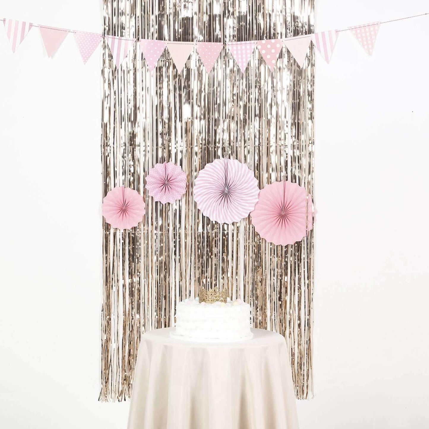 8ft Champagne Metallic Tinsel Foil Fringe Doorway Curtain Party Backdrop - Linen Luxes