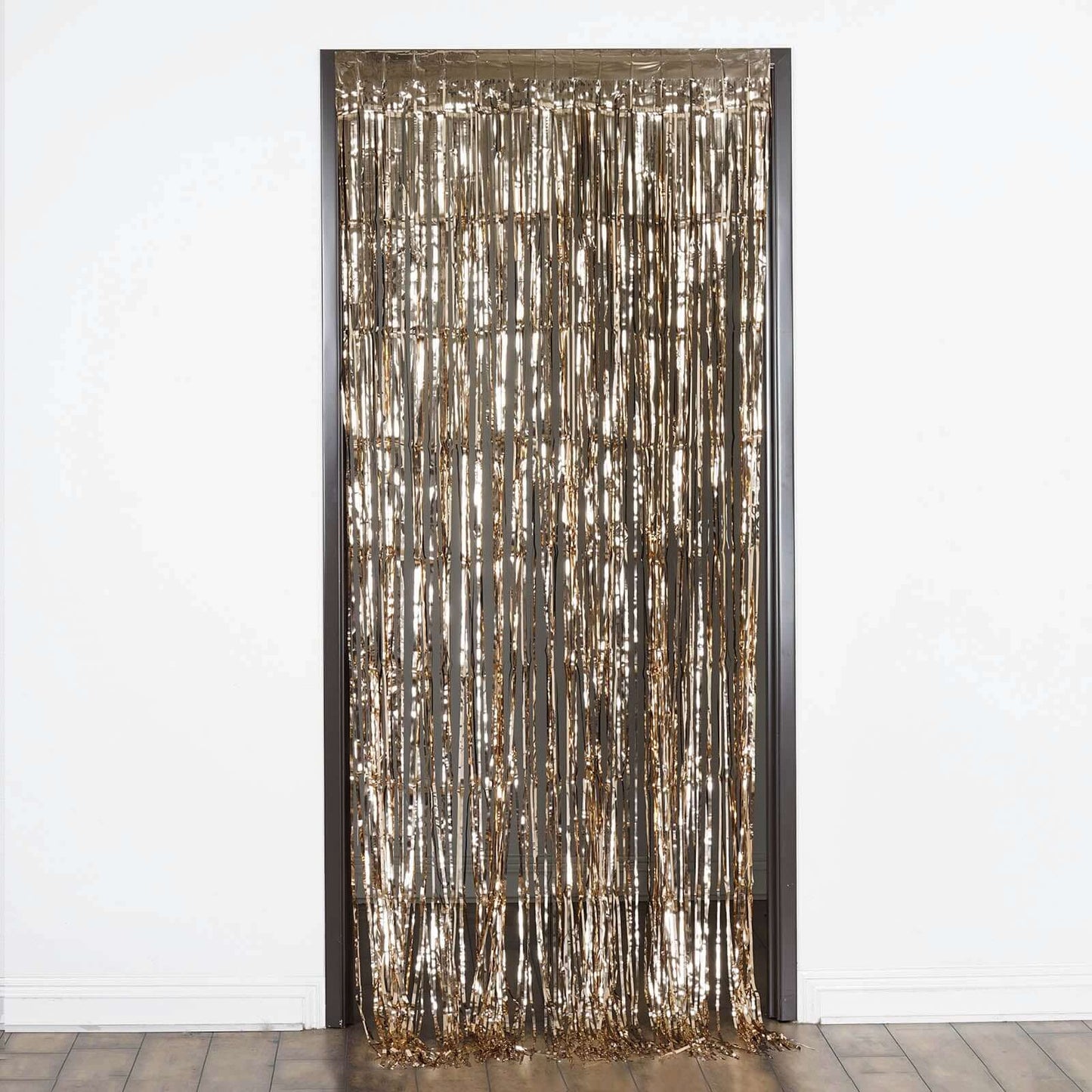 8ft Champagne Metallic Tinsel Foil Fringe Doorway Curtain Party Backdrop - Linen Luxes