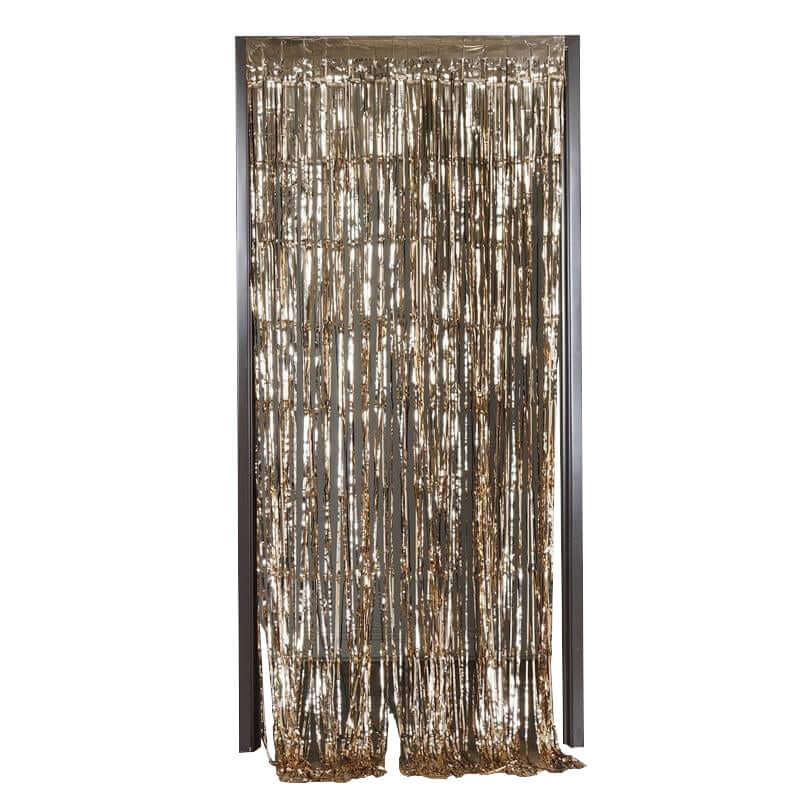 8ft Champagne Metallic Tinsel Foil Fringe Doorway Curtain Party Backdrop - Linen Luxes