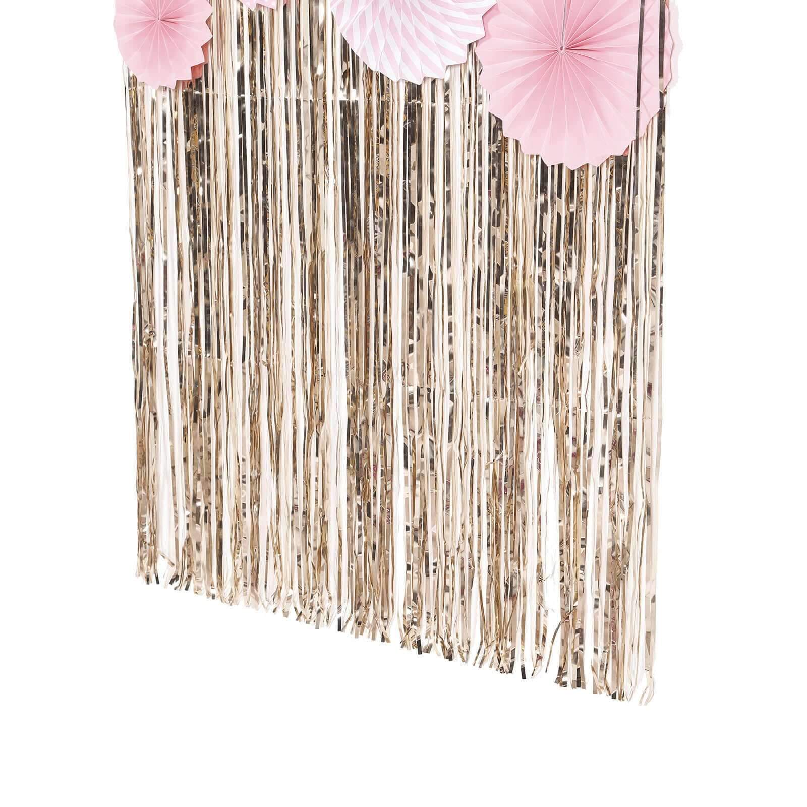8ft Champagne Metallic Tinsel Foil Fringe Doorway Curtain Party Backdrop - Linen Luxes